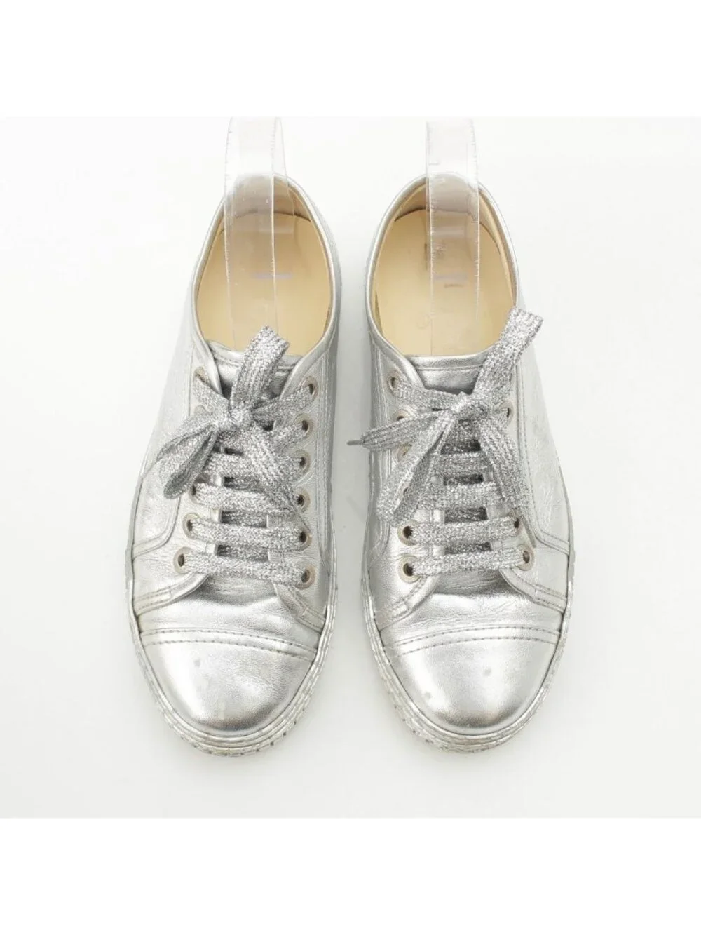 Chanel Leather Low-Top Sneakers Silver
